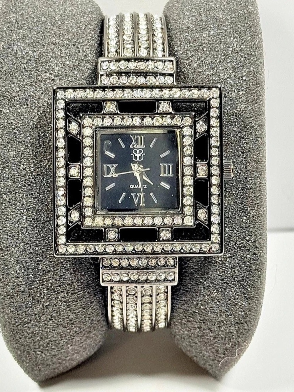 Suzanne Somers Collection Crystal Accent Square Watch in Silver & Black